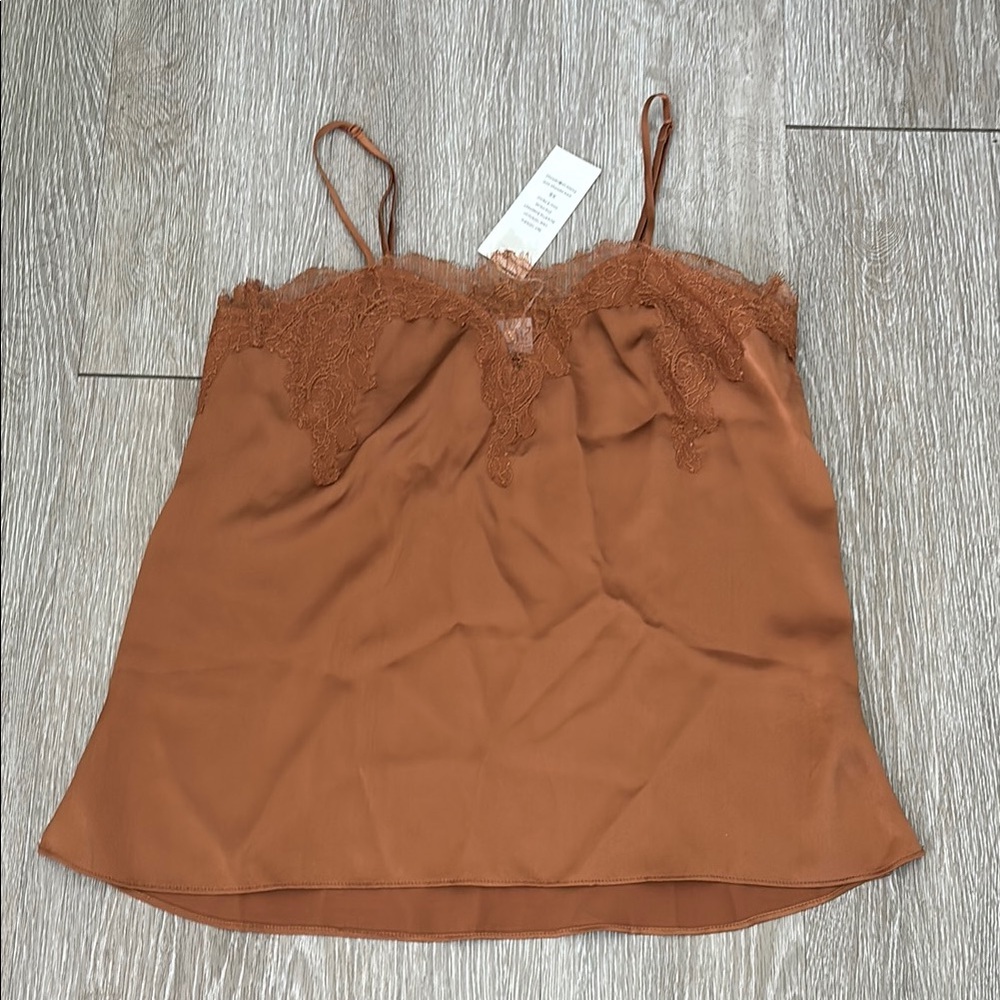 NWT Women's Cami NYC Brown Lace Trim Cami Top
